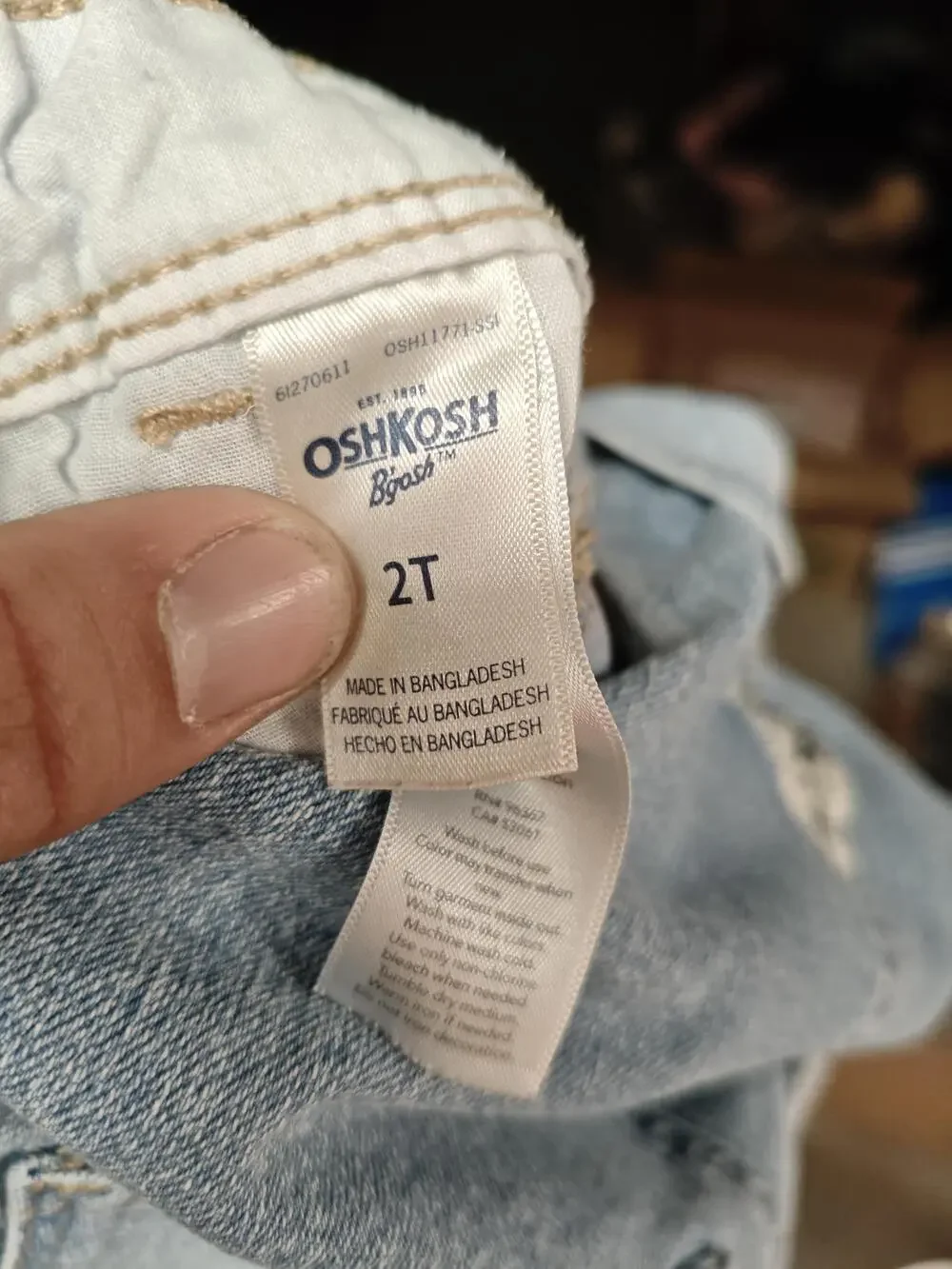 OshKosh B'gosh Overalls Girls Toddler 2T Light Wash Denim Embroidered Floral